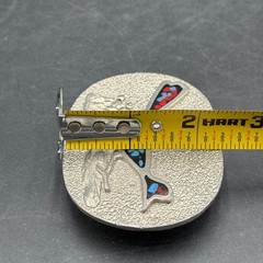 Vtg Siskiyou 1979 Roadrunner Belt Buckle BB787 Red Blue Chip Inlay Silver Tone