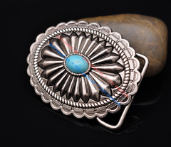 Vintage Silver Southeast Western Tribal Floral Turquoise Men&rsquo;s Belt Buckle 40mm