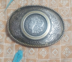 Montana Silversmiths Silver Plate Western Coin Plate Belt Buckle 1.5in