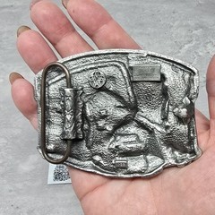Vintage 1984 Alaska Eagle Gold Miner 3D Color Siskiyou Pewter Belt Buckle Enamel