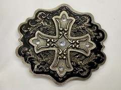 Iron Cross with Rhinestone Religious Gothic Punk Black Silver Color Belt Buckle