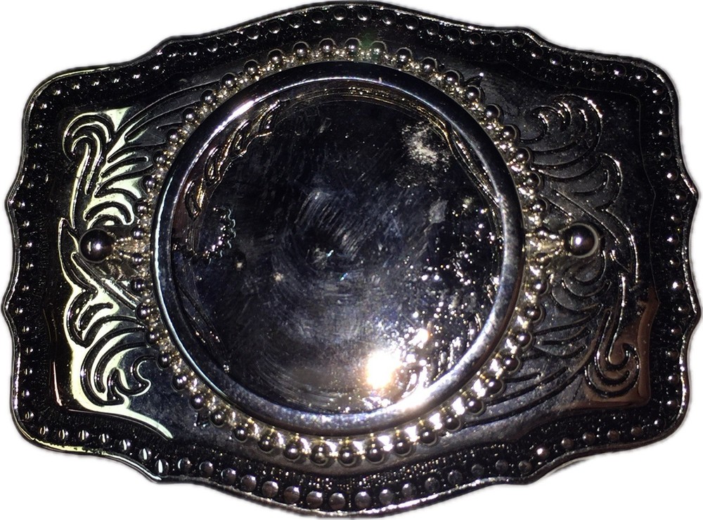 Coin Insert Belt Buckle Western Silver Dollar Holder Under Glass Silver Toned