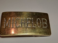 vintage 1970s belt buckle MICHELOB beer SOLID BRASS cowboy WESTERN