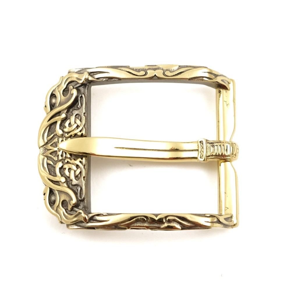 Brass belt buckle Odin&rsquo;s Wolves, pin type Old Norse Scandinavian Celtic buckle
