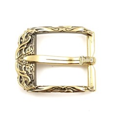 Brass belt buckle Odin&rsquo;s Wolves, pin type Old Norse Scandinavian Celtic buckle