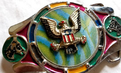 VTG 1970s Imperial Hebillas Belt Buckle Hencho Mexico w Patriotic Eagle Enameled