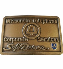 Bell Wisconsin Telephone 3 Year Safe Driver Belt Buckle Brass Co Logo 1970s Box