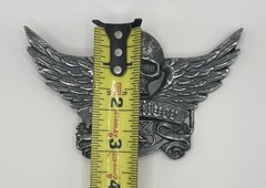 QUICK SILVER Skull & Wings Belt Buckle Vintage Large Silver Tone Unique