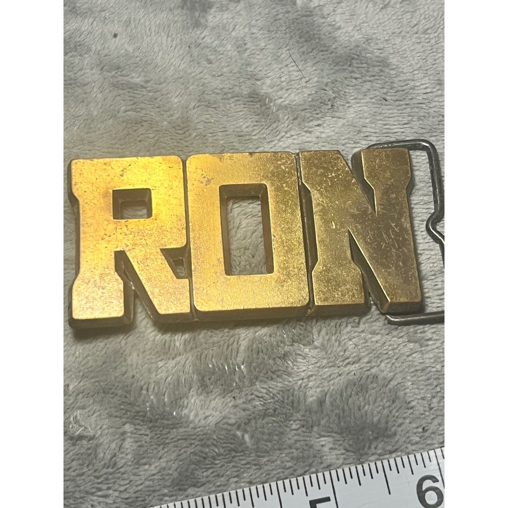 Vintage RON Name Brass Tone Belt Buckle ROYP Personalized Western Retro