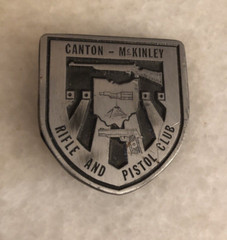 Ohio Canton -McKinley Rifle Pistol Club Shield Shaped Silver Colored Belt Buckle