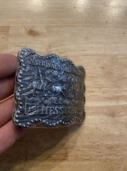 Hesston Vintage Rodeo Belt Buckle 1987 METAL Original Wrap National Finals NFR