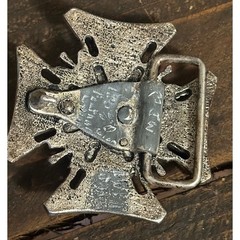 Vintage Gothic Cameo Maltese Cross Belt Buckle Silver Tone Rhinestone Mens Biker