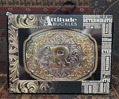 Montana Silversmiths Men&rsquo;s Letter « R » Attitude Belt Buckle Open Box