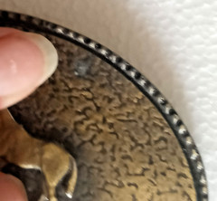 Vtg Western Horse Belt Buckle Blank Trophy Ribbon W Maker Mark Oval Brass Tone