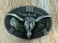 Texas Longhorn Cow Bull Head Steer Rope Border Rodeo Cowboy Belt Buckle