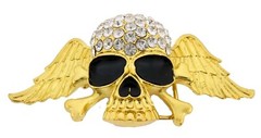 Skull Crossbones Gold Metal Blinged Rhinestones Iced Belt Buckle New Mens Womens