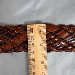 Fossil Braided Leather Belt Brown Woven Brass Buckle Large Boho Western festival