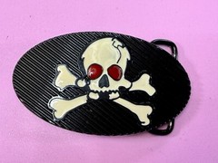 Creepy Red Eyes Skull Crossbones Halloween Gothic Punk Vibe Enameled Belt Buckle