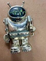 Outer Space Suit Alien Astronaut Chrome Figural Moving Arms Toy Like Belt Buckle
