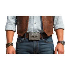 New Men Silver Metal Buckle Western Fashion Bull Long Horns Texas Cow Oval Shape