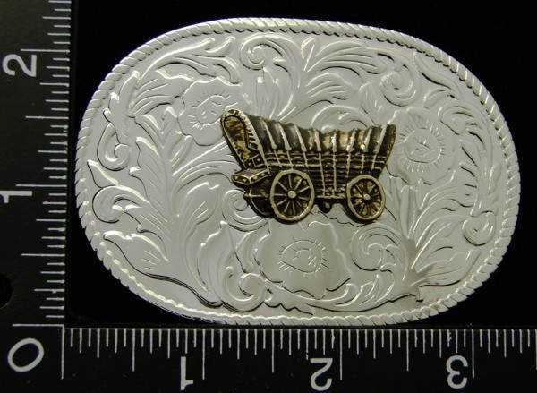 LH24142 *NOS* VINTAGE **WESTERN WAGON** SILVERTONE FLORAL DESIGN BELT BUCKLE