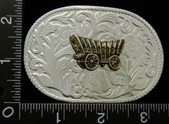 LH24142 *NOS* VINTAGE **WESTERN WAGON** SILVERTONE FLORAL DESIGN BELT BUCKLE