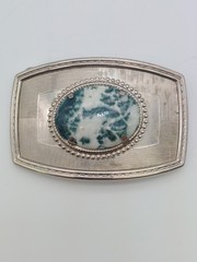 Lot of 2 VTG Belt Buckles Stone Inlay Oval Agate Gemstone Western Cowboy Incolay