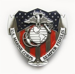 Antique Silver Enamel Vintage American Hero US Marine Corps Belt Buckle