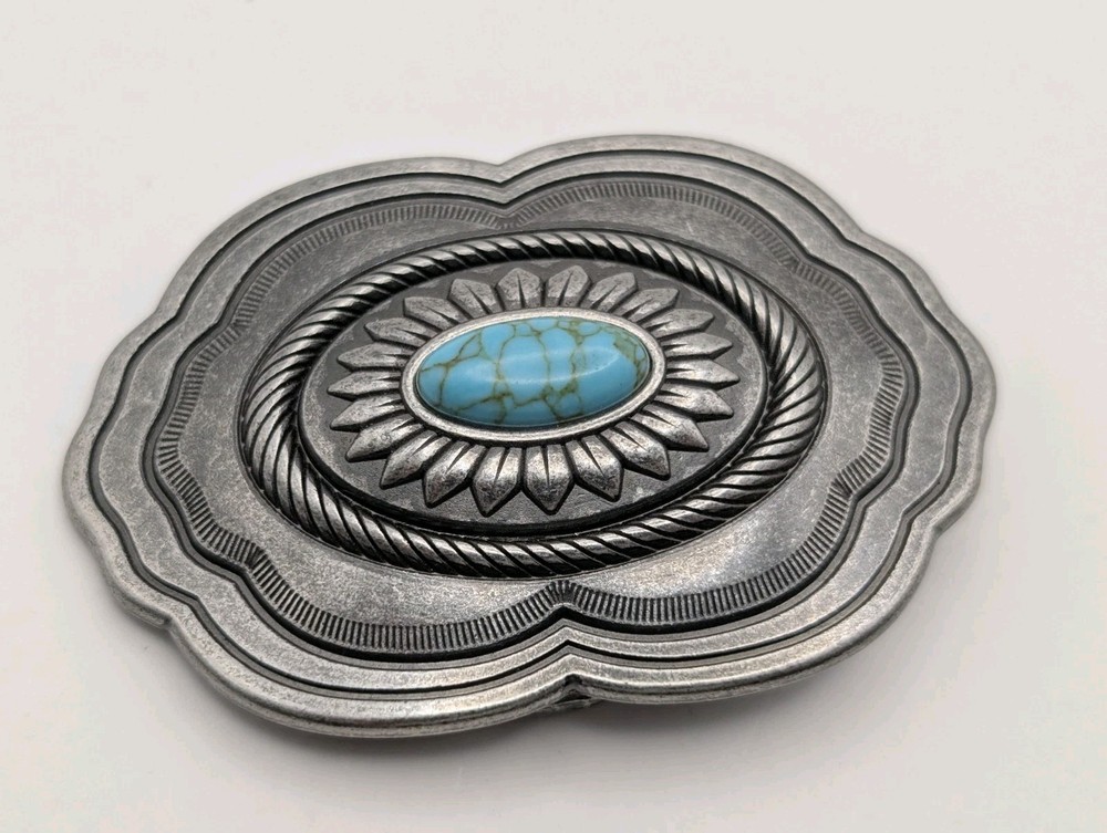 Catchfly Studio Western Belt Buckle Faux Turquoise Silver Tone Cowgirl Boho