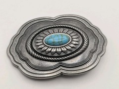 Catchfly Studio Western Belt Buckle Faux Turquoise Silver Tone Cowgirl Boho