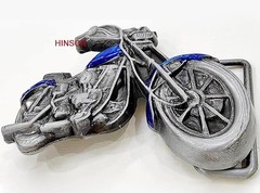 Motorcycle Silver Blue Metal Belt Buckle for Men Interchangeable