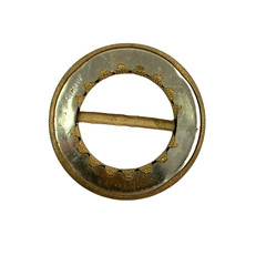 Vintage Made In Germany Brooch Belt Buckle? Hammered Gold Tone Green Enamel