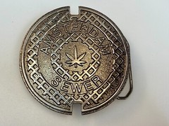 Amsterdam Sewer Marijuana Cannabis Pot Leaf Logo Silver Color Belt Buckle