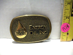 VINTAGE ADVERTISING ENERGY OIL, INC BRASS BELT BUCKLE A26 MADE IN USA