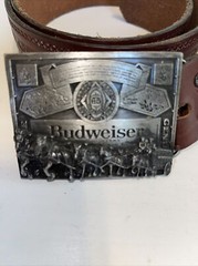 Vintage Budweiser Belt Buckle Clydesdales King of Beers Oil Tanned Leather