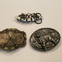 Men’s Belt Buckle Lot (3) – Arrowhead, BiCentennial Comm. Coins , Wolf Pack