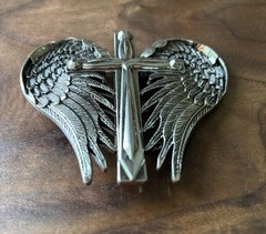 Western heart and Winged Cross Belt Buckle 3D
