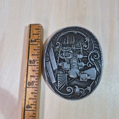 Western Train Cowboy Belt Buckle Oval Vintage Metal Cowboy Gear