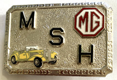 MG Logo Yellow Roadster Hook Fast Enameled Belt Buckle MSH Initials Silver Tone