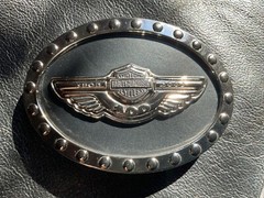 Harley-Davidson 100th Anniversary belt buckle.Bar&Shield w/wings.Chrome plated.