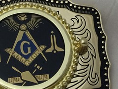 Masonic Symbols Belt Buckle Western Style Black and Gold (W167)