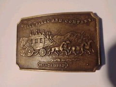 Vintage Wells Fargo and Company 1852 Stage Coach Rectangular Brass Belt Buckle