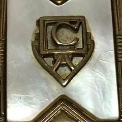 Vintage Belt Buckle Shell Inlaid Brass Ornate Design Marked Gloray Newport