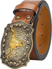 « Western Cowboy-Belts for Men Women Big-Buckle Longhorn-Bull PU-Leather Rodeo Co