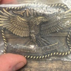 NRA Golden Eagles Belt Buckle Brass Tone Eagle Made in USA New in Bag, Vintage