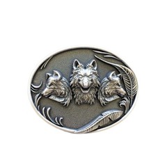 Vintage Silver Plated Western Wolves Oval Belt Buckle Gurtelschnalle
