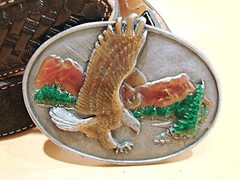 Nocona Leather Belt and 3D Flying Eagle Siskiyou Buckle Size 40 Vintage 1982 USA