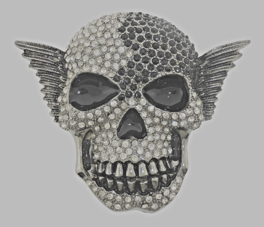 Skull Belt Buckles Men Women Rhinestones Vintage Black Silver Metal Pirate Horn