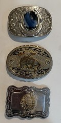 Lot of 3 Vintage Western Belt Buckles Horse, Native American, Blue Stone