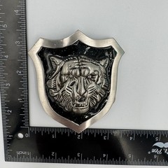 Tiger Head Shield Belt Buckle Silver Tone Black Enamel 3D Relief Mens